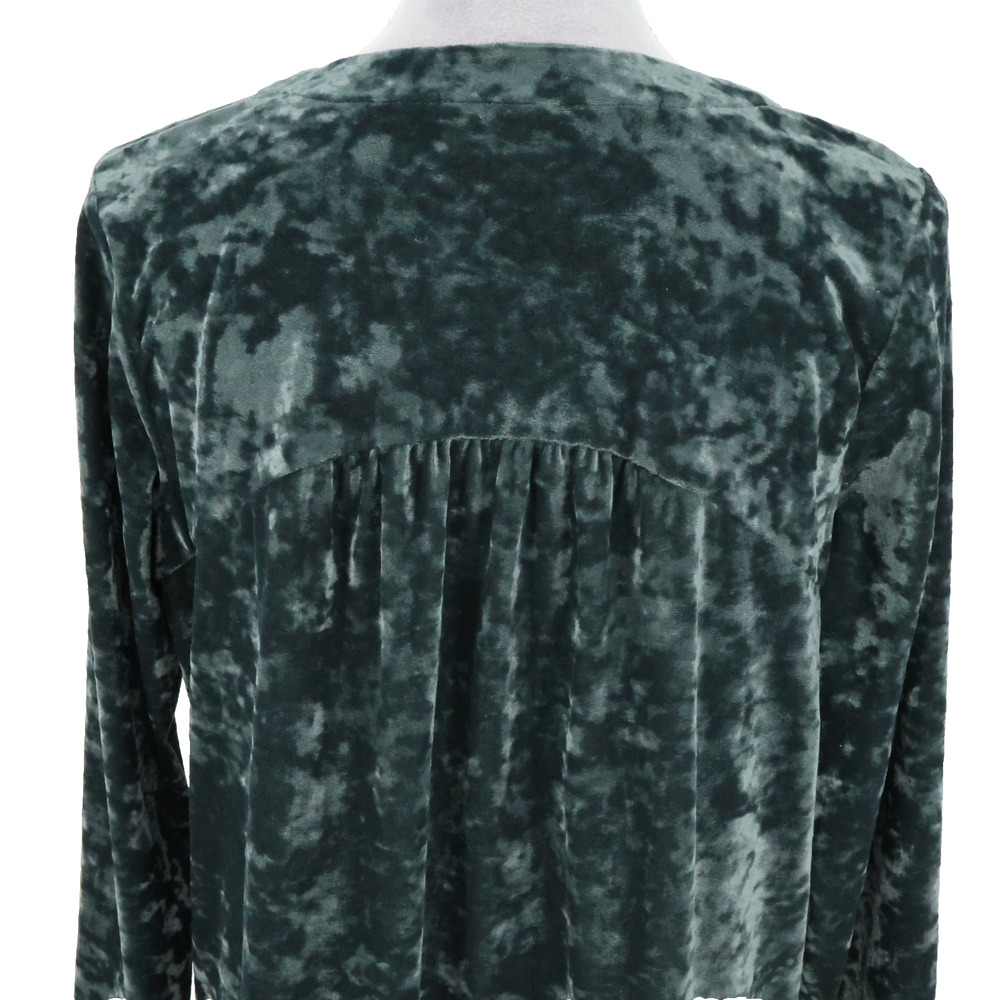 J Jill Top Womens Medium Green Crushed Velvet Blouse Stretch Pullover V neck - Picture 9 of 12